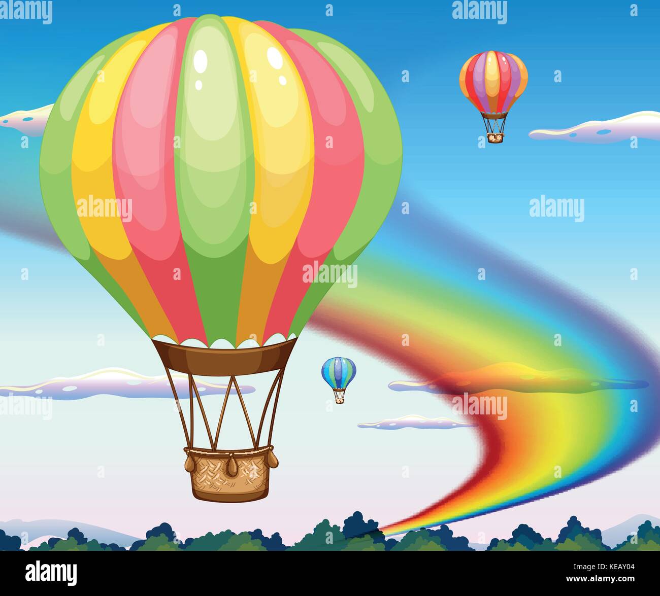 Balloons flying in the sky with rainbow background Stock Vector Image ...