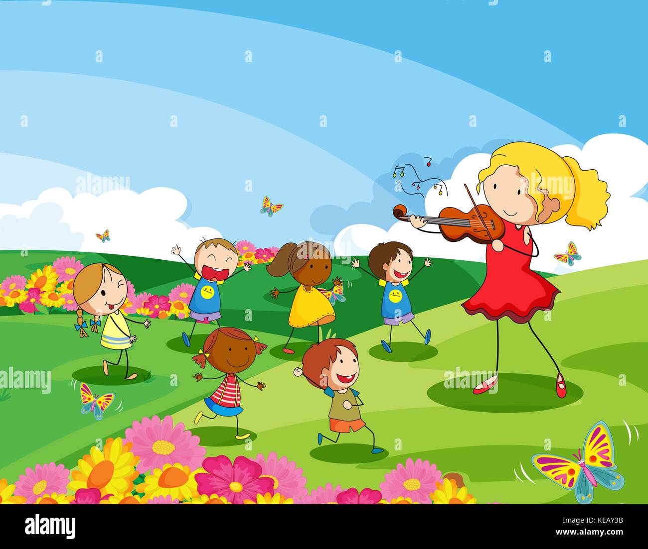 Girl playing violin for the children in the park Stock Vector Image ...