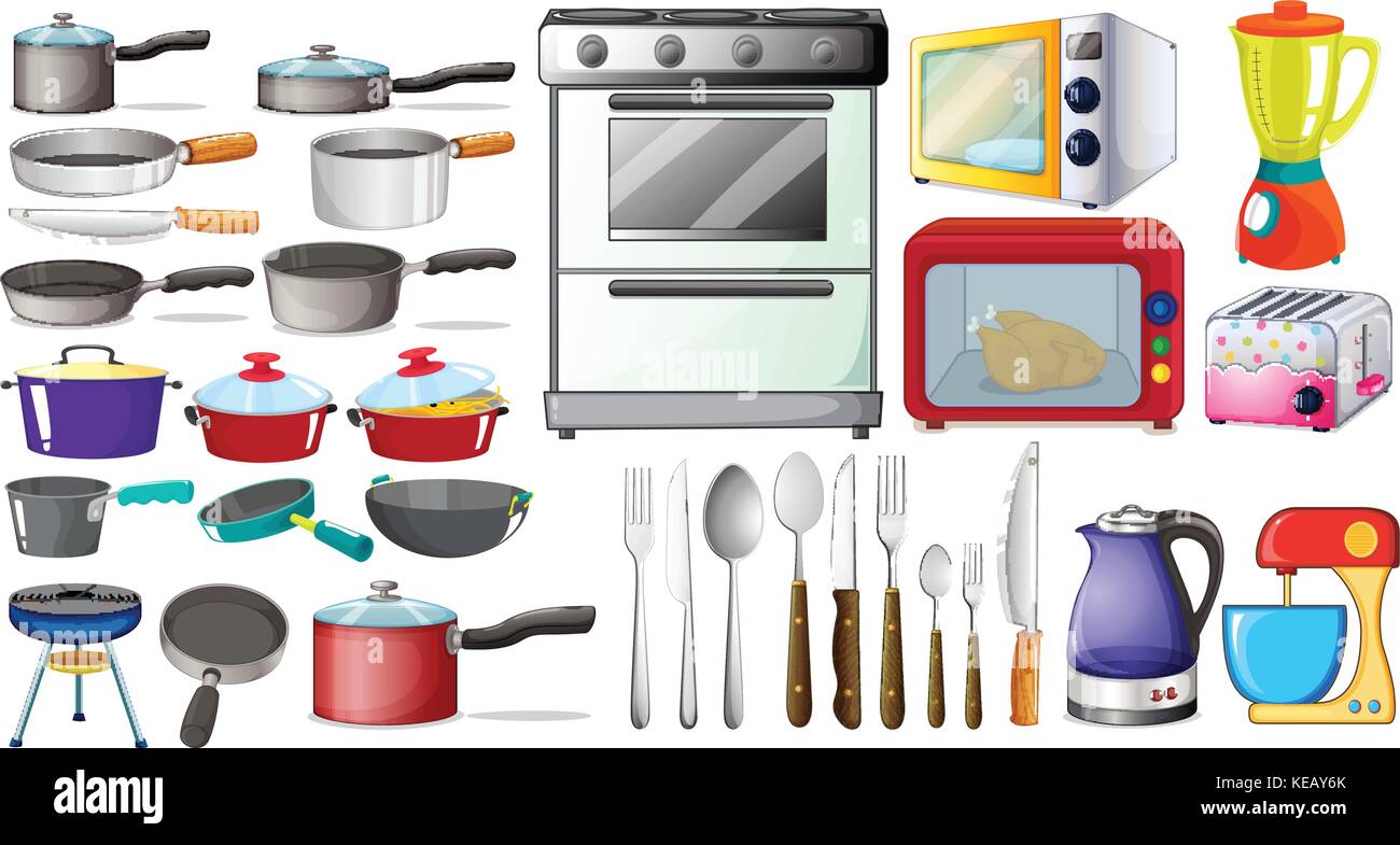 Different type of kitchen objects and electronic devices Stock Vector
