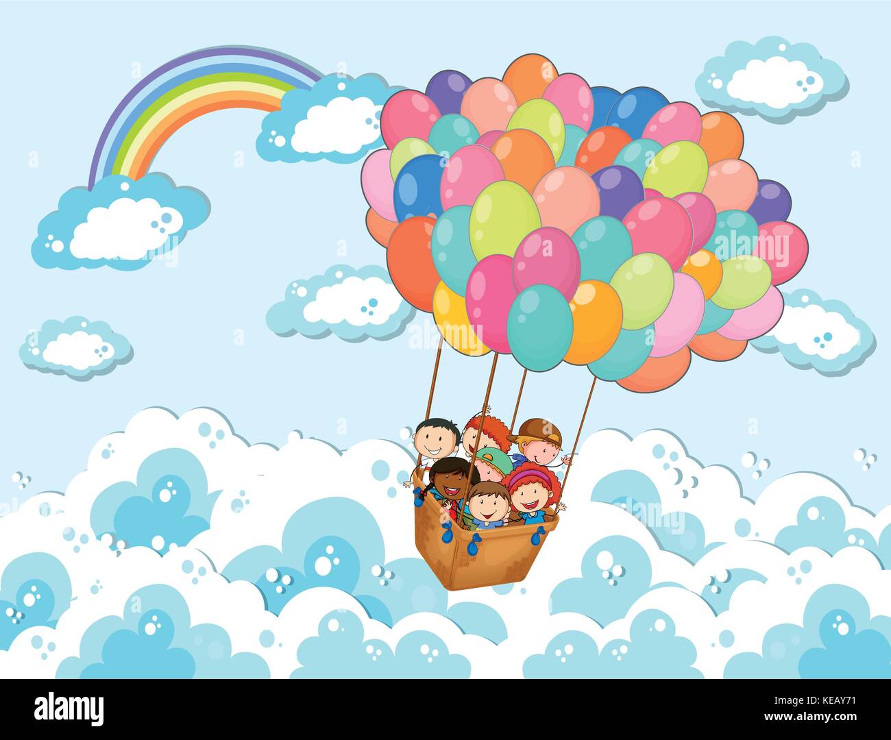 Children in the basket floating with balloons Stock Vector Image & Art