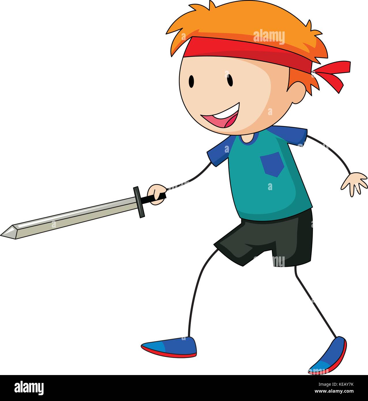 Happy Boy Playing Sword Fight Alone Stock Vector Image And Art Alamy