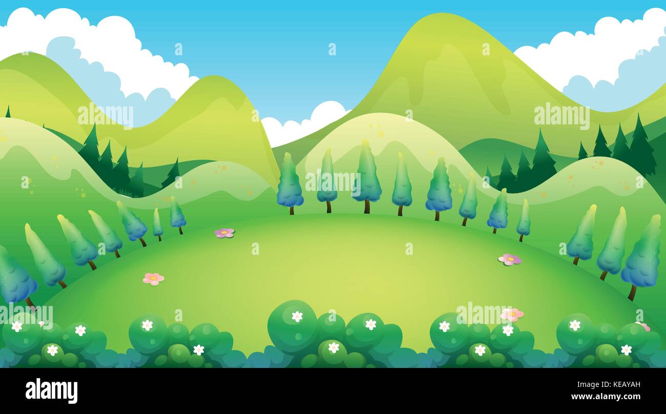 Scene of green park with pine trees Stock Vector Image & Art - Alamy