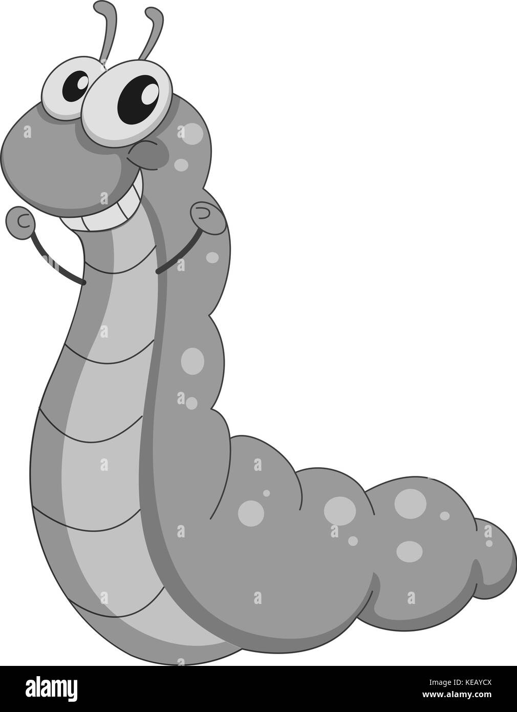 Worm standing alone smiling on a white background Stock Vector