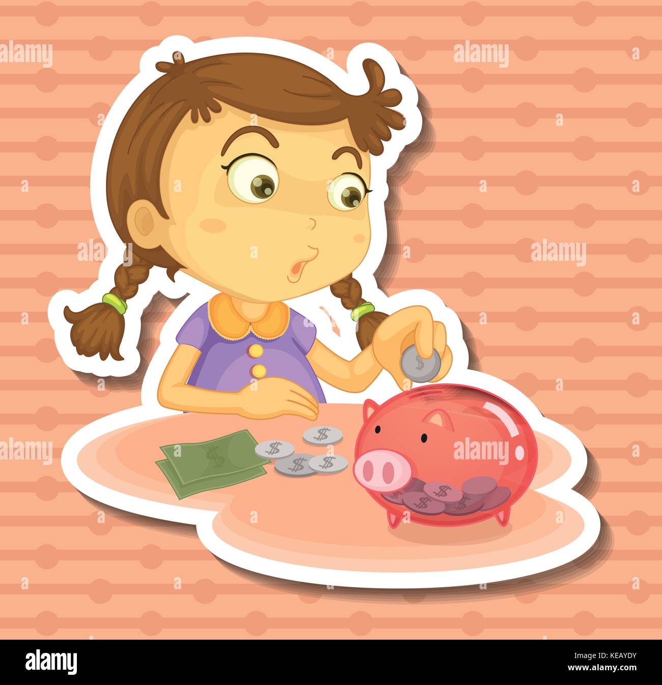 Cute girl putting coins in piggy bank Stock Vector Image & Art - Alamy