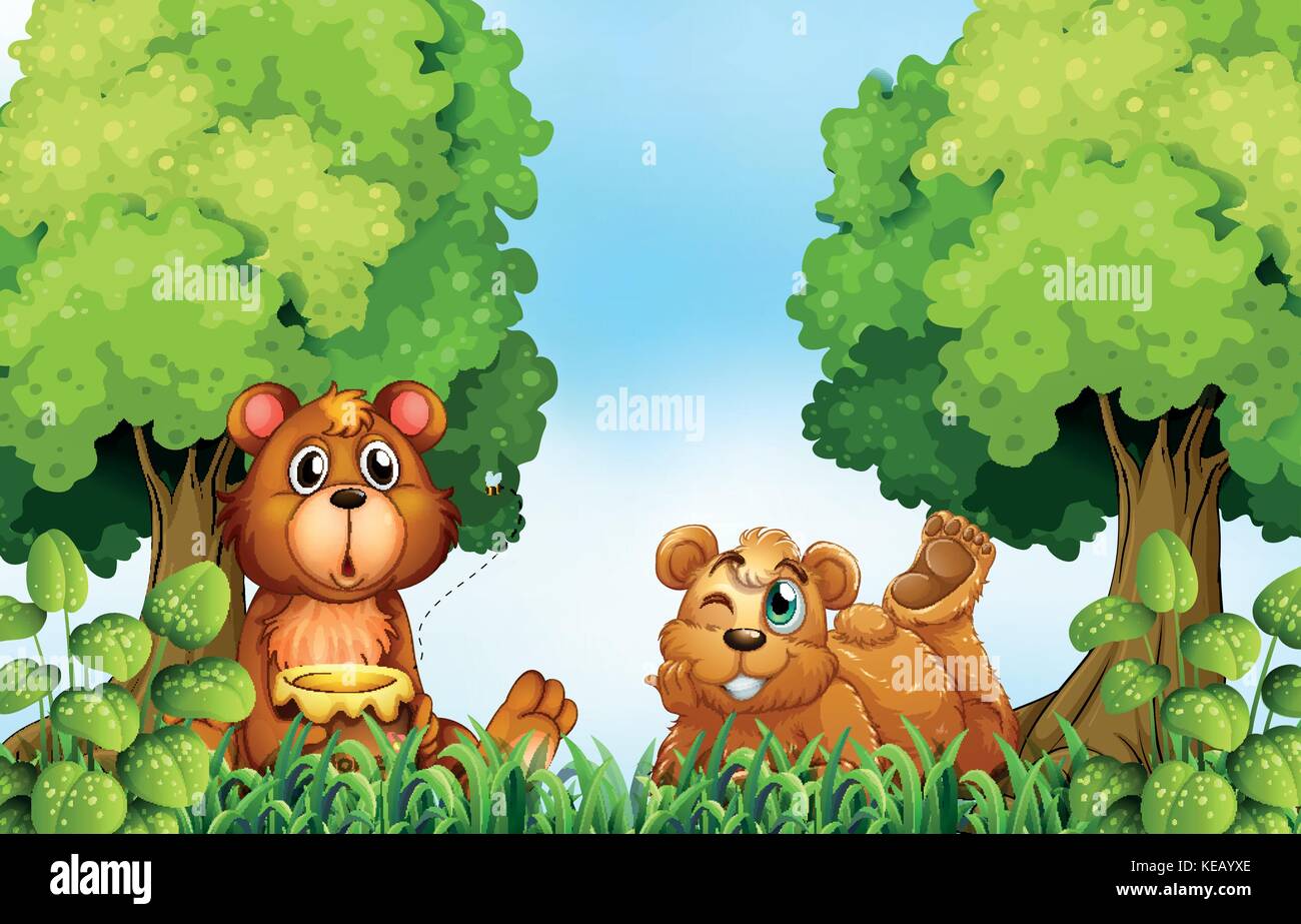 Bears and jar of honey in the forest Stock Vector Image & Art - Alamy