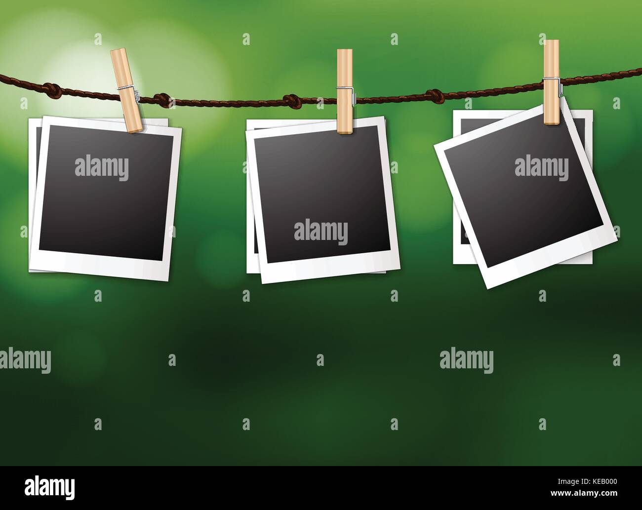 Illustration of photo frames hanging on a wire Stock Vector