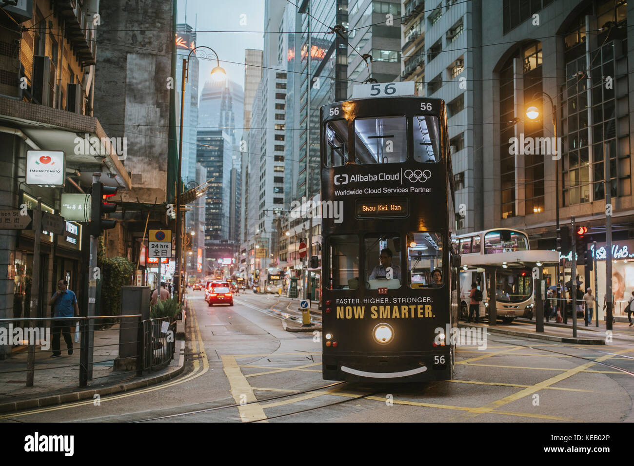 Hong Kong - 17 October 2017: Tramways on the streets of Hong Kong Island. Stock Photo