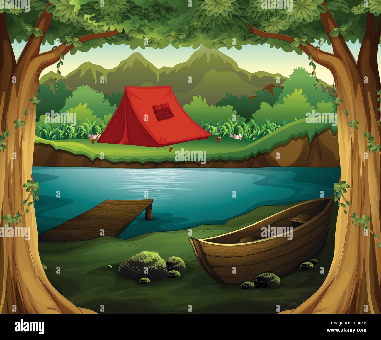 Scene of camping ground in the deep forest Stock Vector Image & Art - Alamy