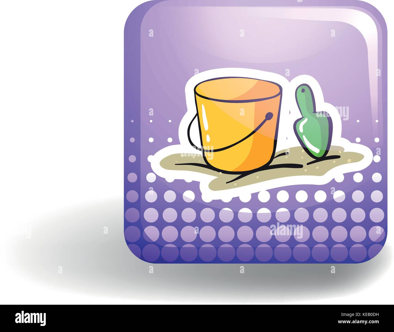 Yellow bucket and spoon on purple icon Stock Vector