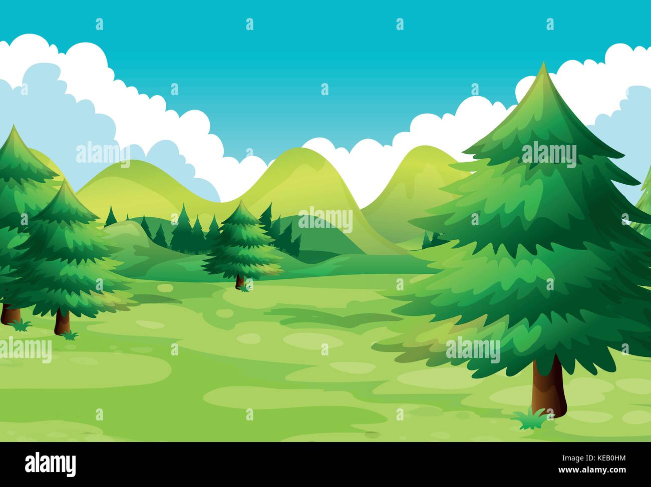 Scenery of green nature with trees and mountains Stock Vector Image ...