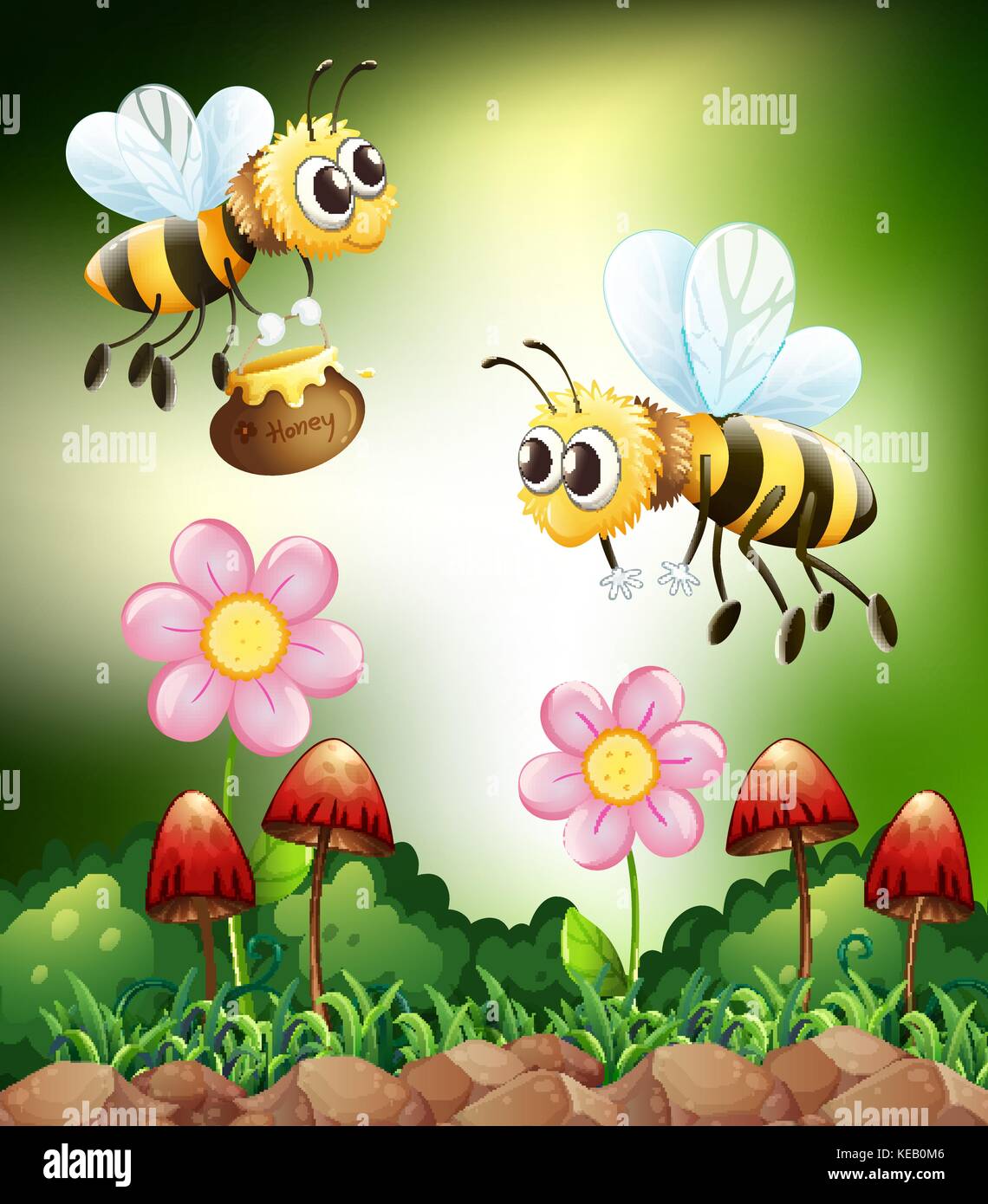 Two bees collecting honey from flowers Stock Vector Image & Art Alamy