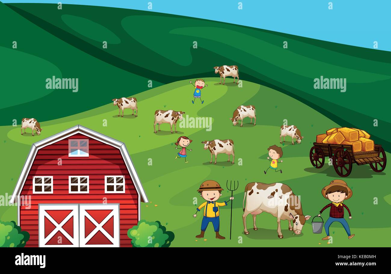 Farmers working in the farmland with cows Stock Vector Image & Art - Alamy