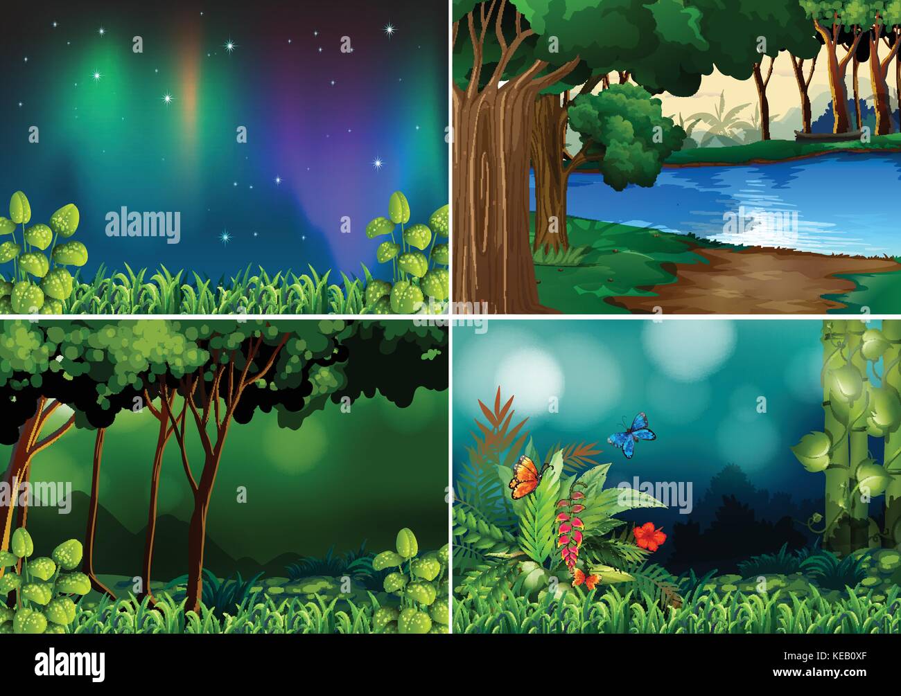 Four scenes of forest at night time Stock Vector Image & Art - Alamy