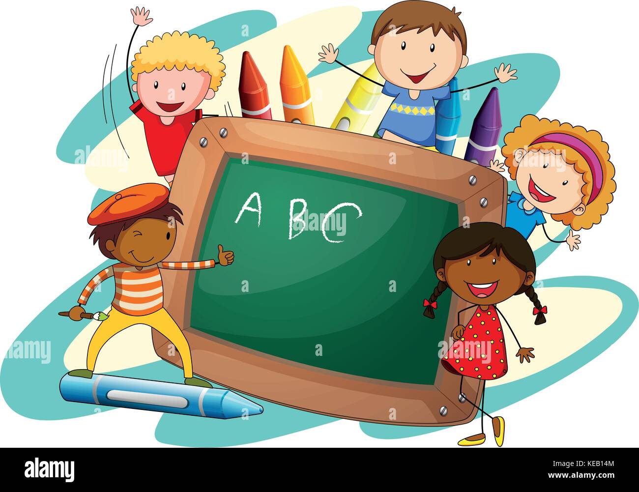 Blackboard with children doing activity around Stock Vector Image & Art