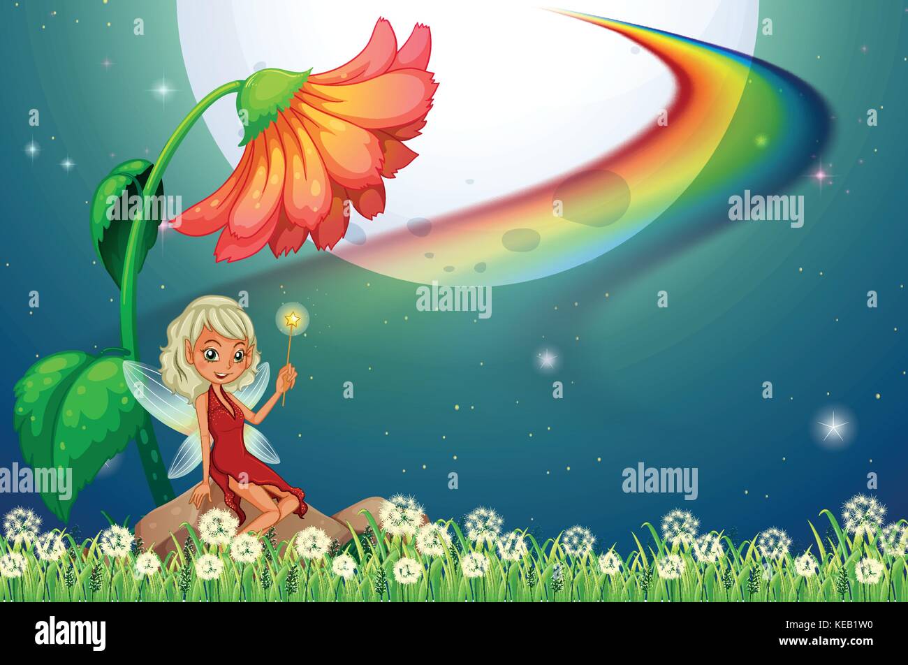Fairy sitting on a rock under the flower Stock Vector Image & Art - Alamy