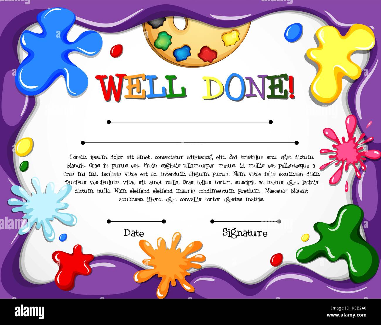 Colorful Text Certifications Certificate with color splash in the background Stock Vector Image ...