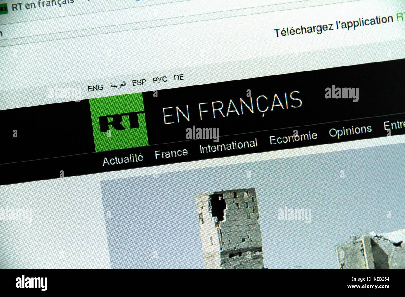 Media website Russia Today (RT). Russia Today news channel arrives in France. The launch is scheduled for December. Stock Photo