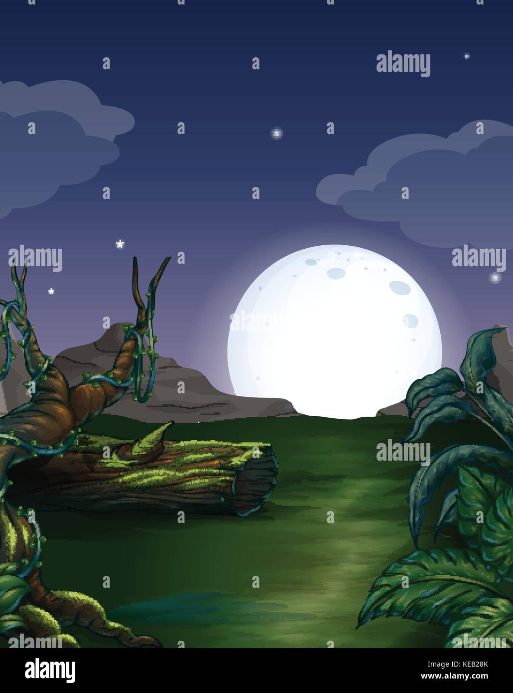 Forest scene with bright fullmoon Stock Vector Image & Art - Alamy