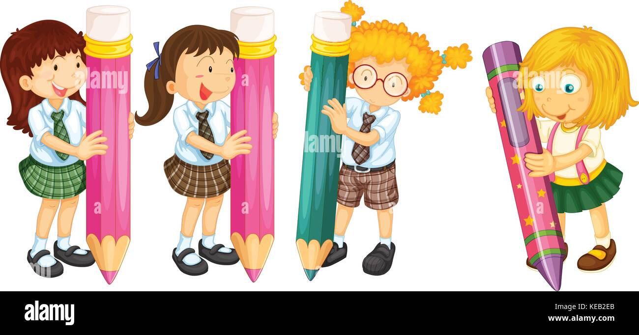 Many students with giant pencils Stock Vector Image & Art Alamy