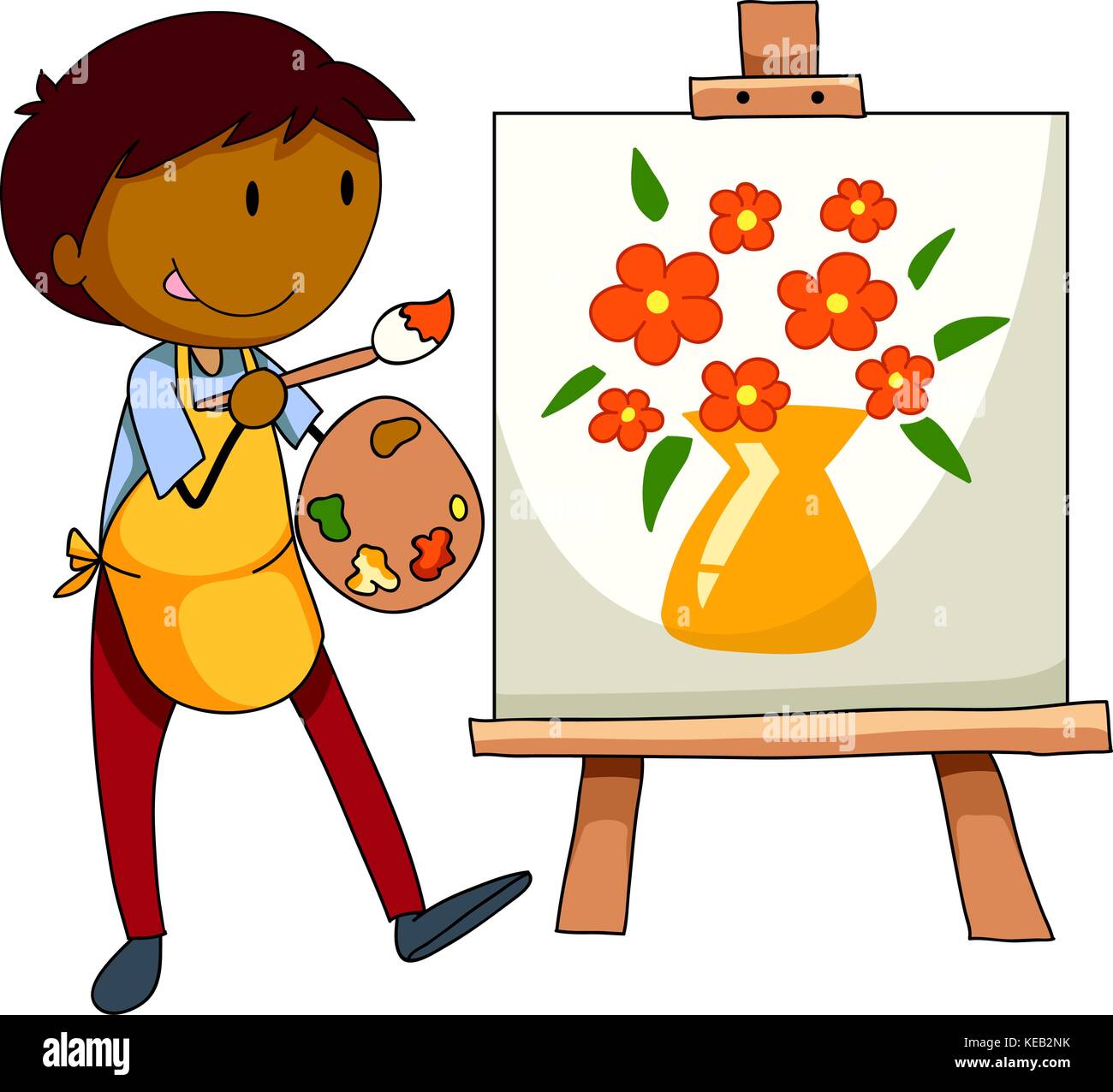 Closeup artist painting picture with paintbrush in his hand Stock