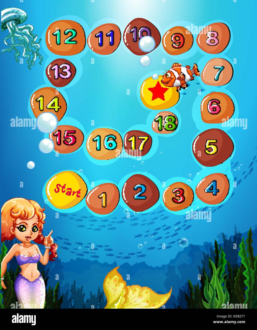 Boardgame template with underwater scene and mermaid Stock Vector Image ...