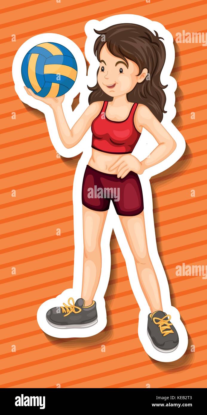 Sportgirl holding volleyball on orange background Stock Vector Image ...