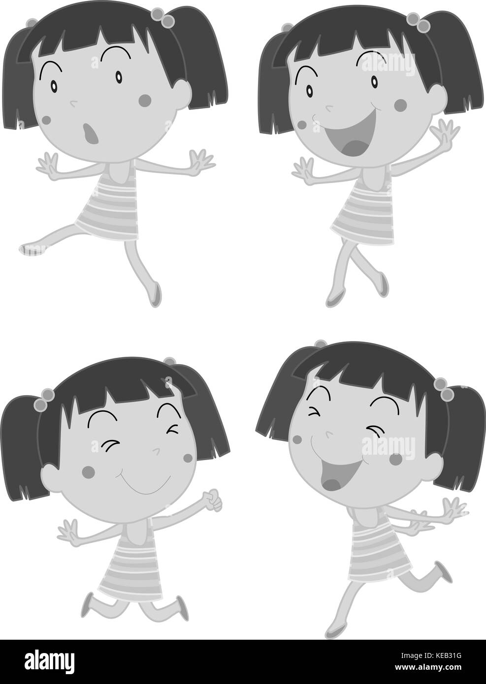 Girl in different expression in black and white Stock Vector