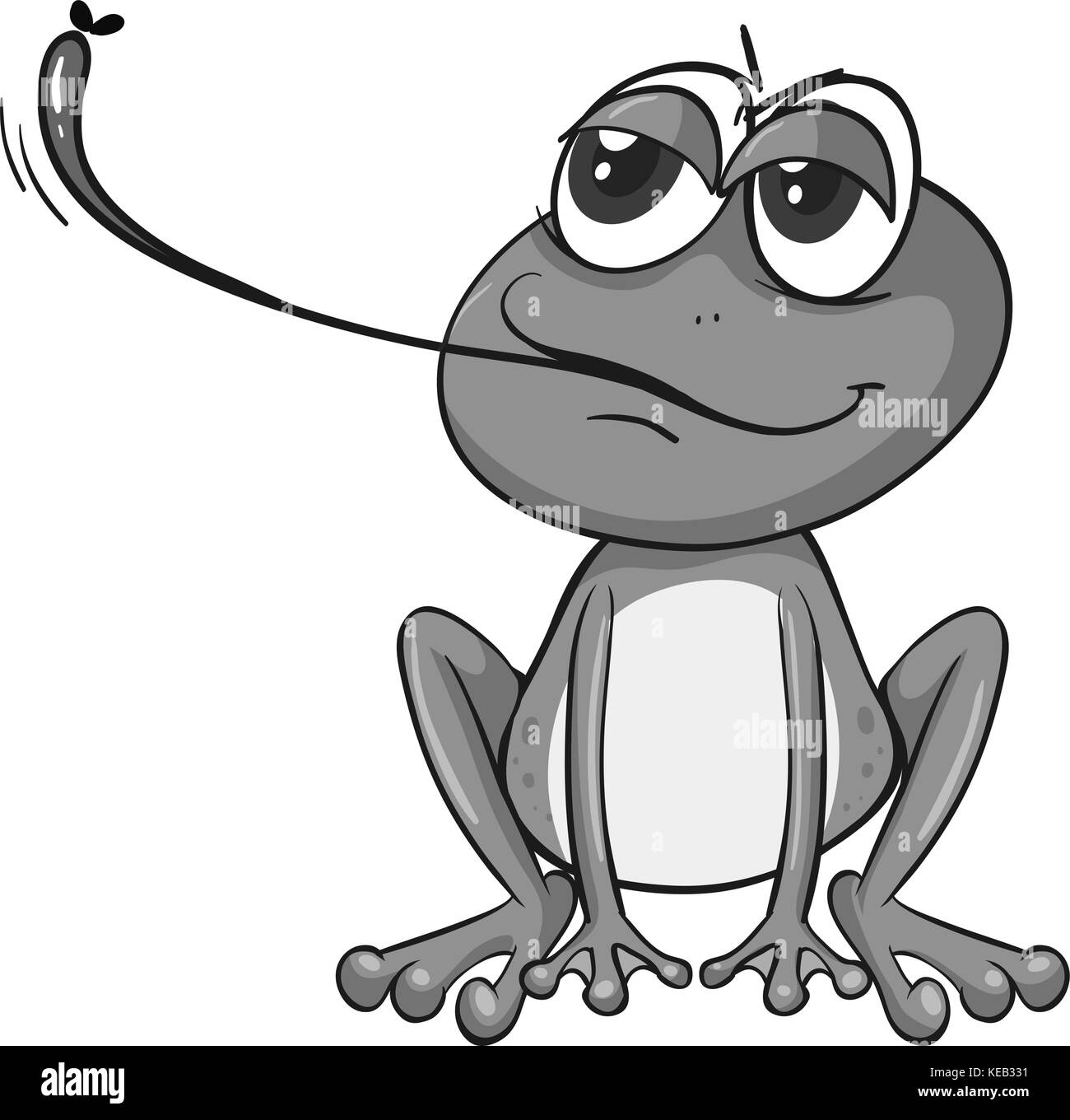 Silly frog catching bug with long tongue Stock Vector