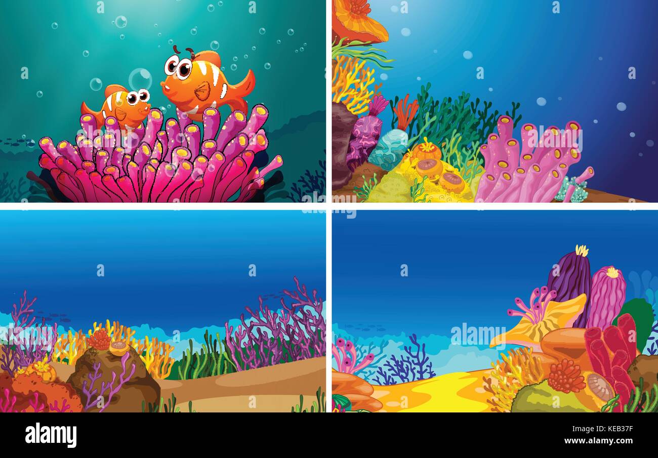 Illustration of four scenes of underwater Stock Vector Image & Art - Alamy