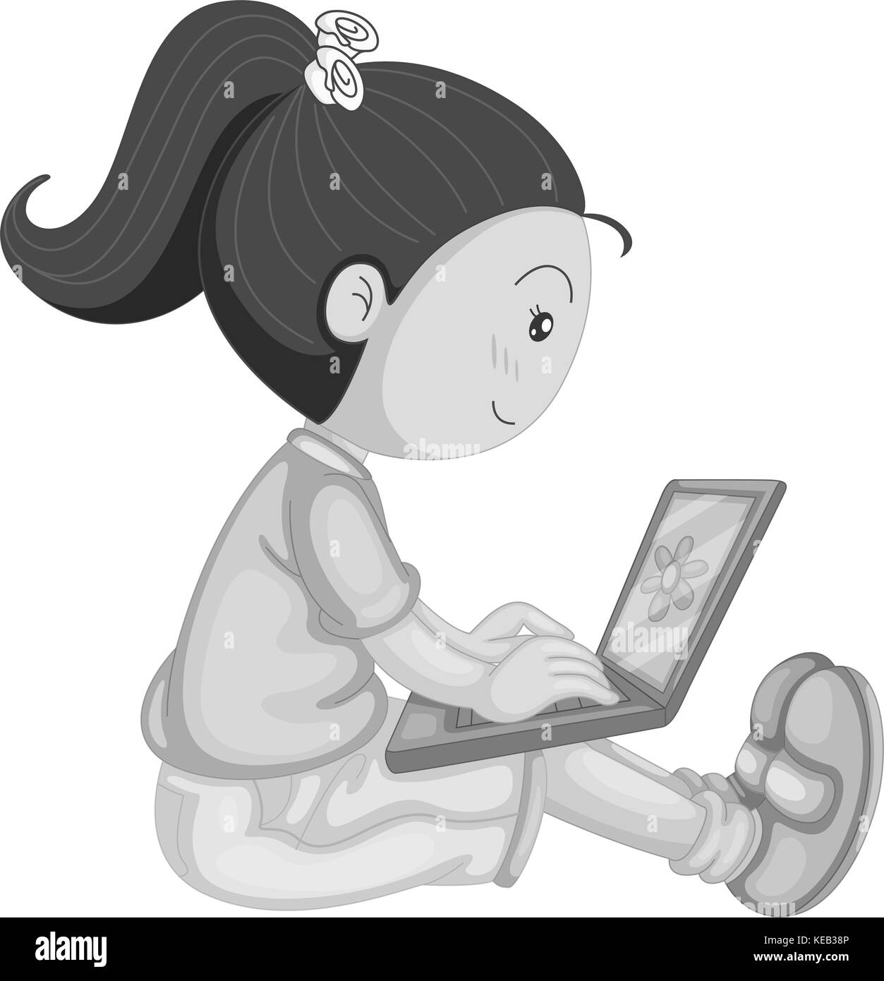 Cute girl working on laptop computer Stock Vector