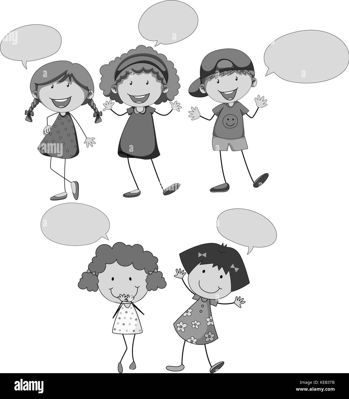 Boy and girls with blank speech bubbles Stock Vector