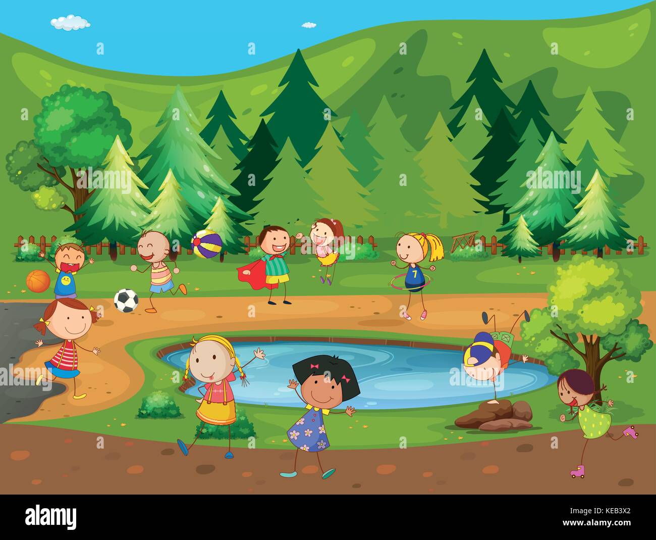 Boys and girls playing in the park Stock Vector
