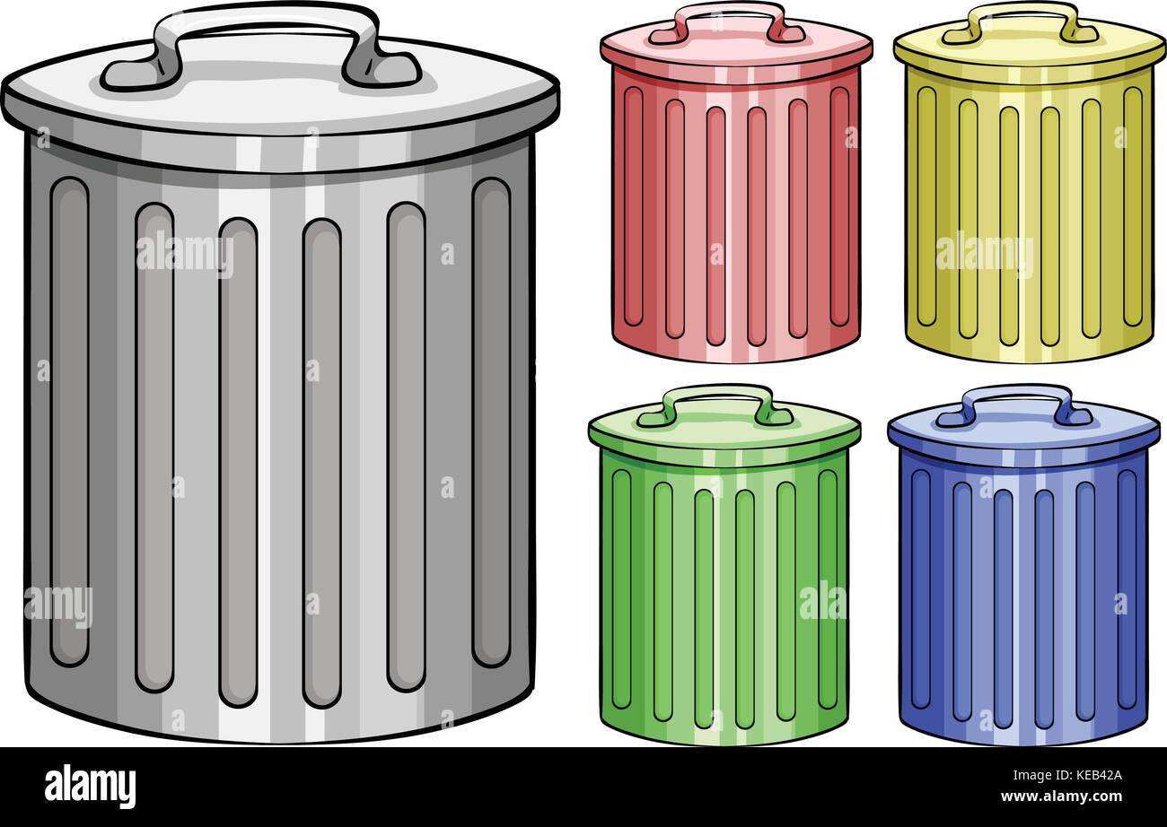 Five different color trash cans Stock Vector