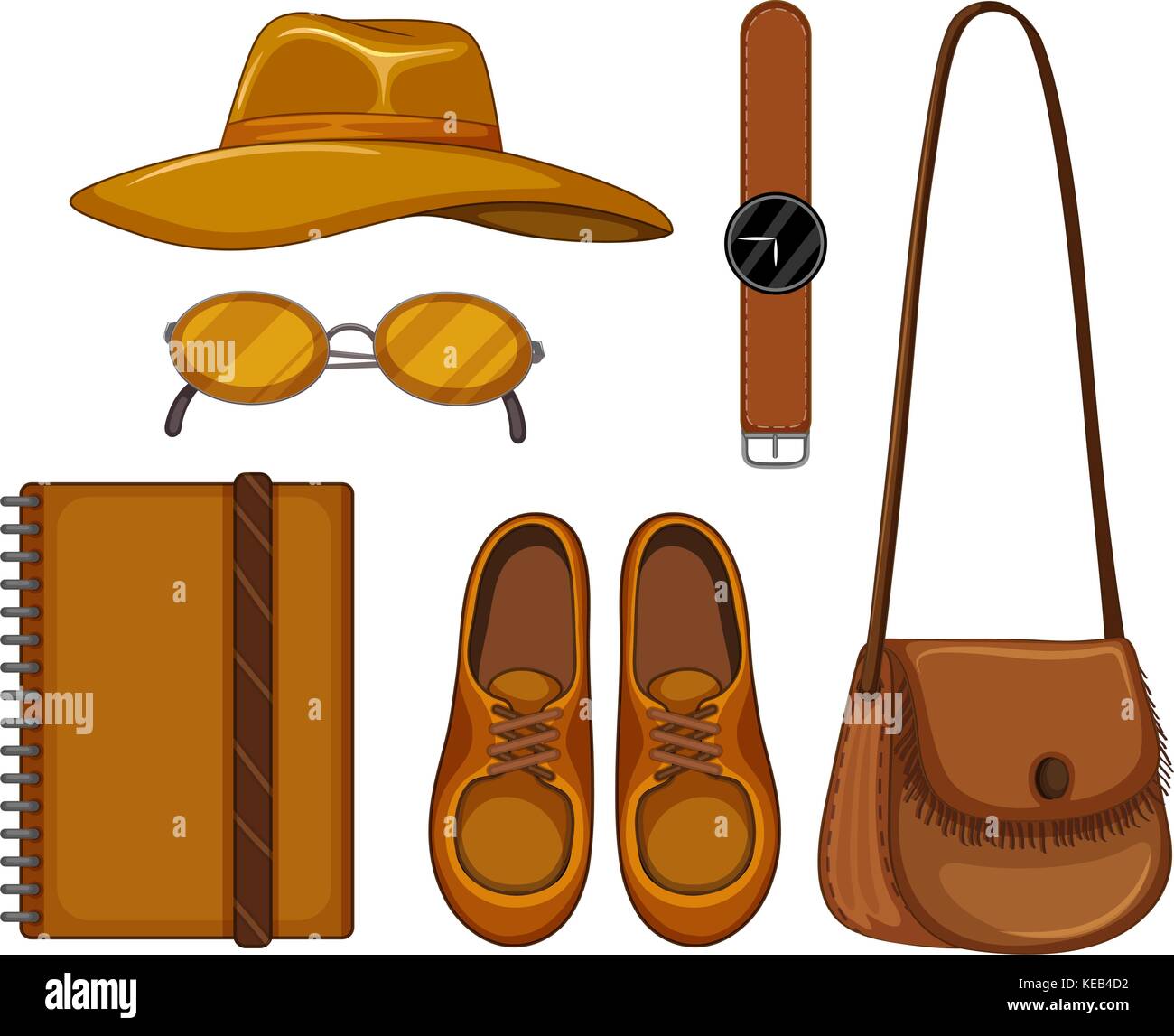 Set of accessory made of brown leather Stock Vector Image & Art - Alamy