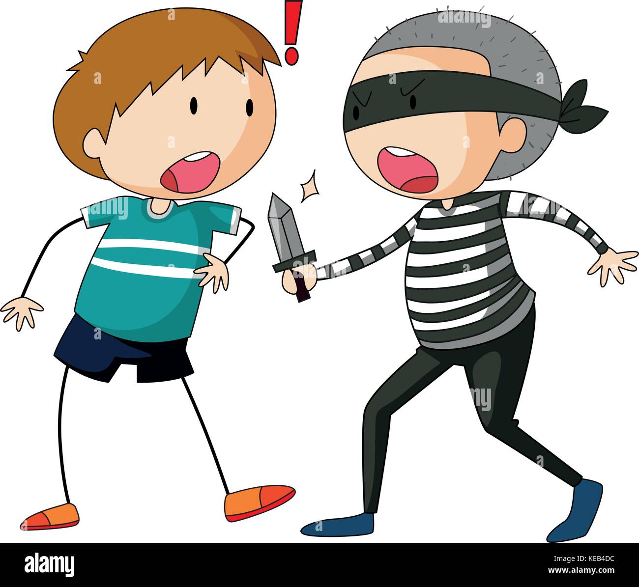 Thief trying to rob a boy using a small knife Stock Vector