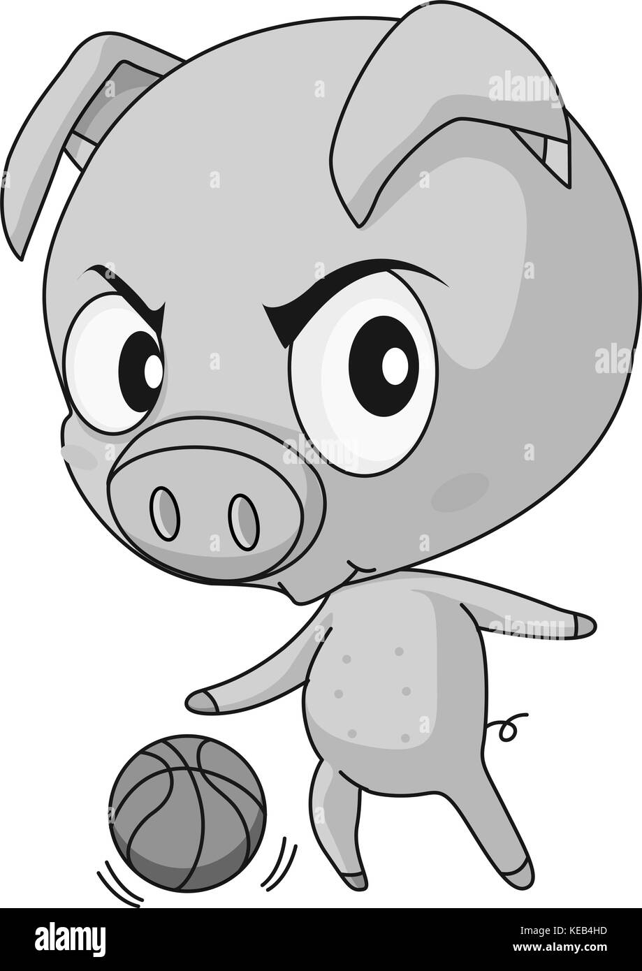 Little pig playing basketball alone Stock Vector