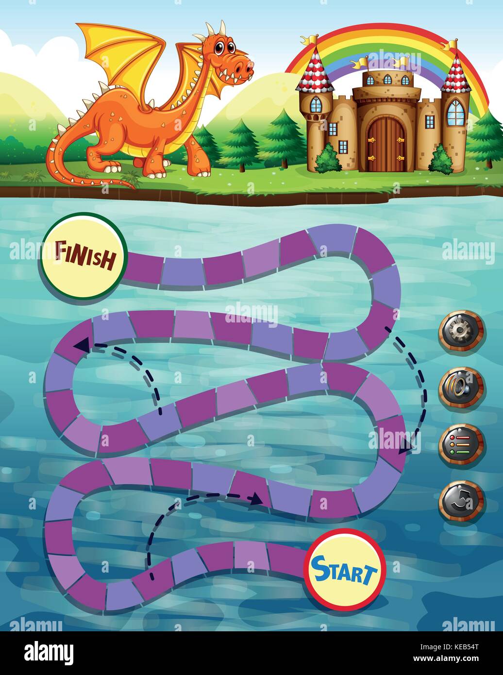 Boardgame Template With Dragon And Castle Stock Vector Image Art Alamy