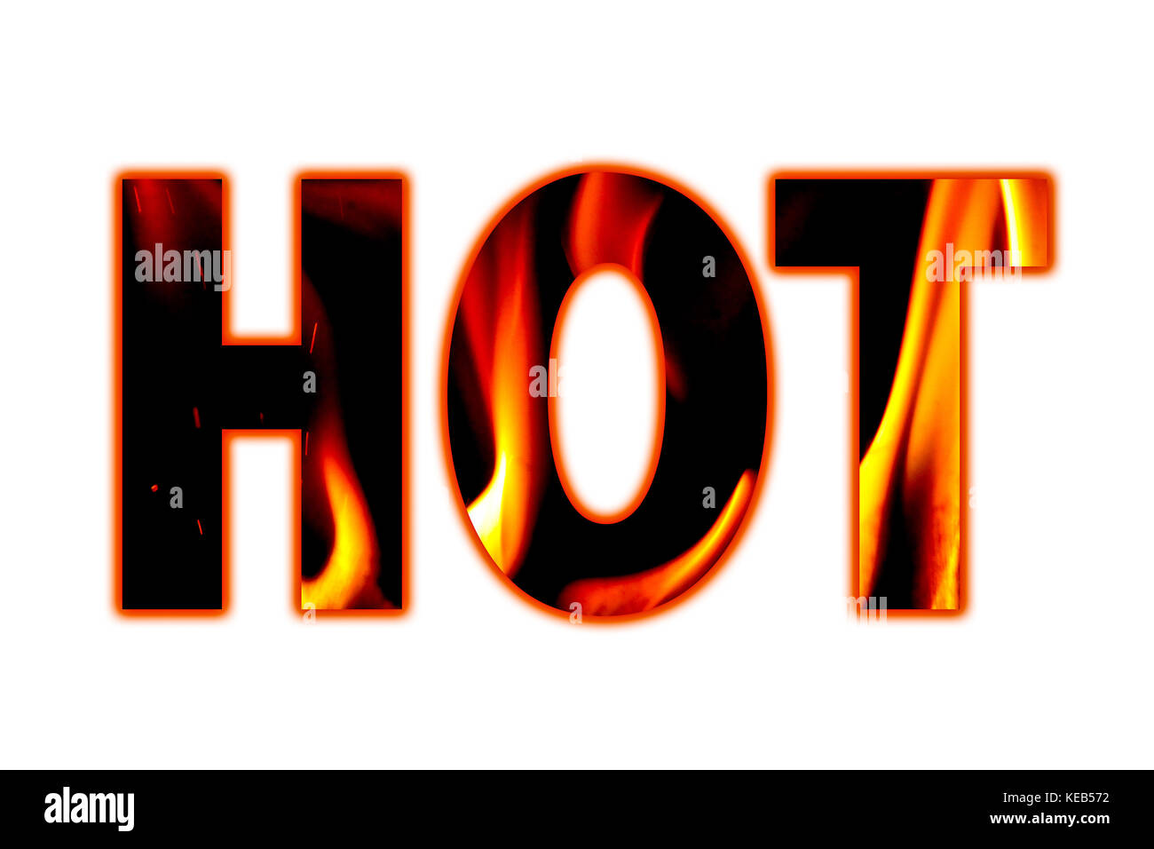 Hot word in capital letters filled with flames and sparks isolated on a