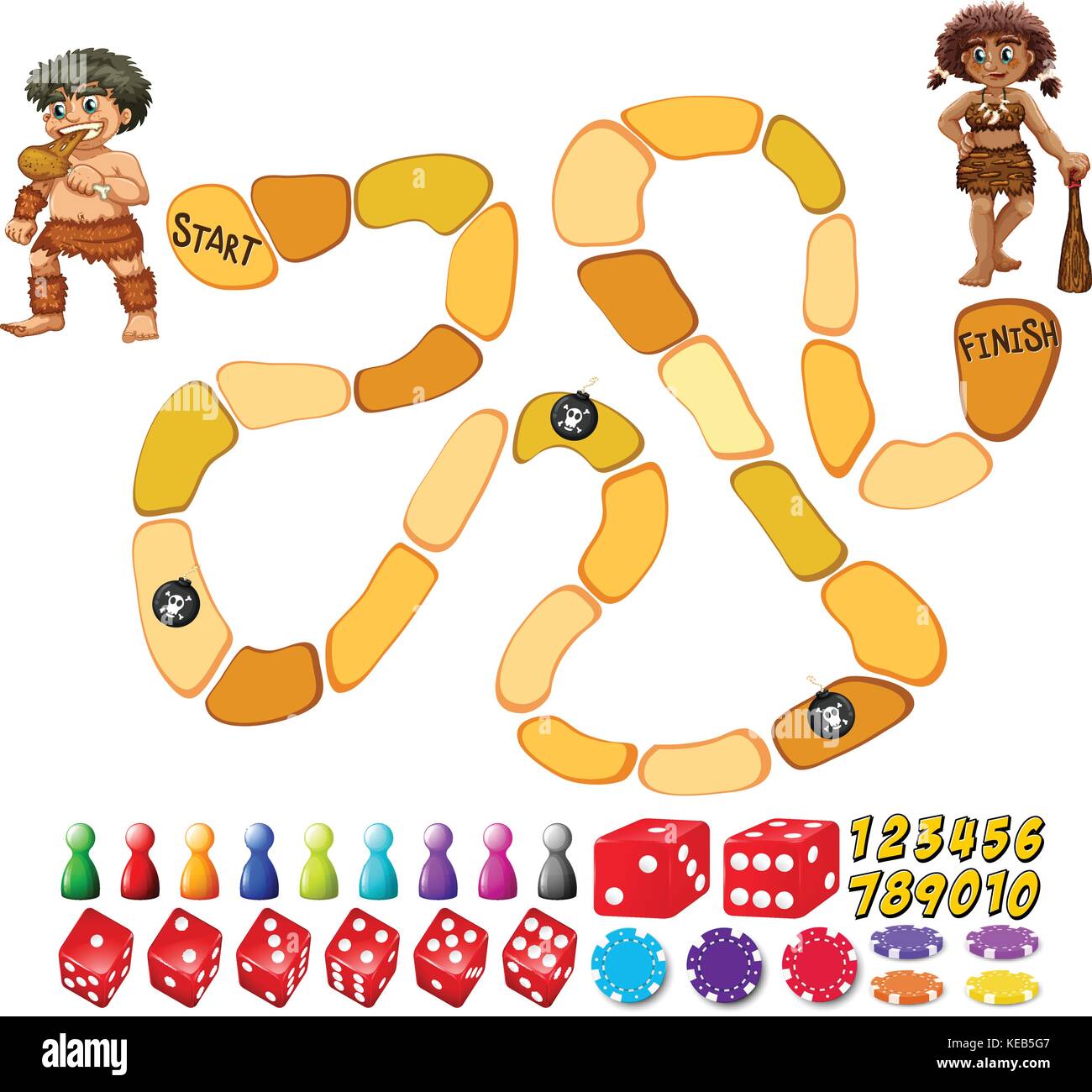 Illustration of a boardgame template with cavemen Stock Vector Image ...