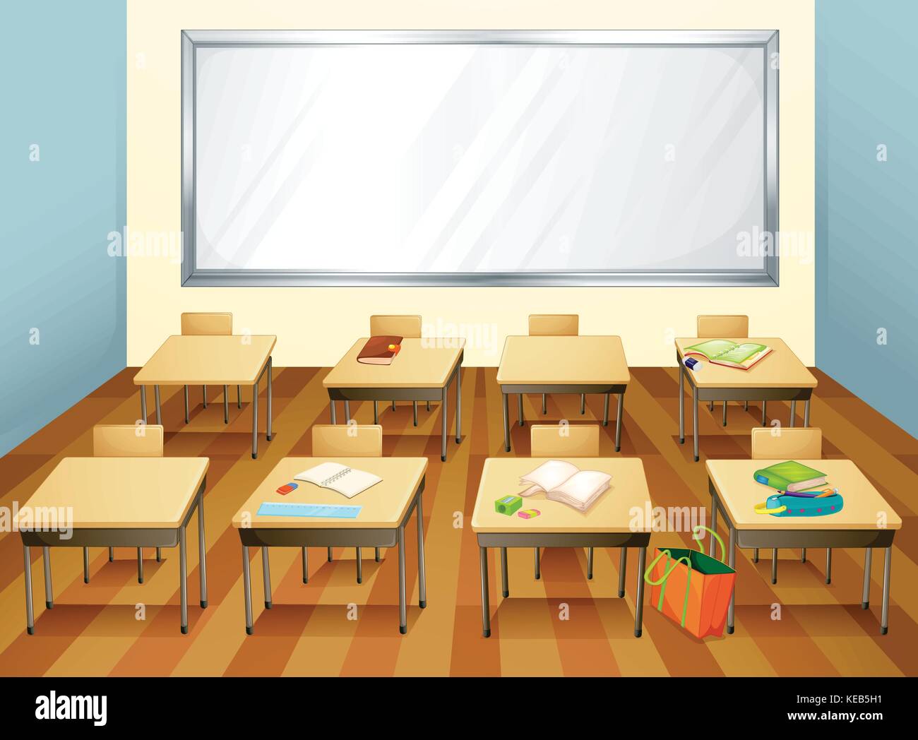 Empty Classroom With Stationary On The Desks Stock Vector Image And Art Alamy 
