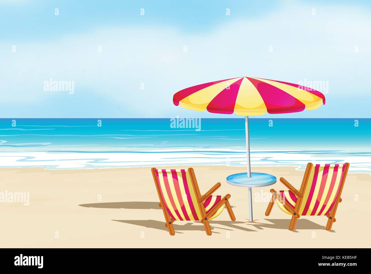 Illustration Of Beach View With Seats And Umbrella Stock Vector Image Art Alamy