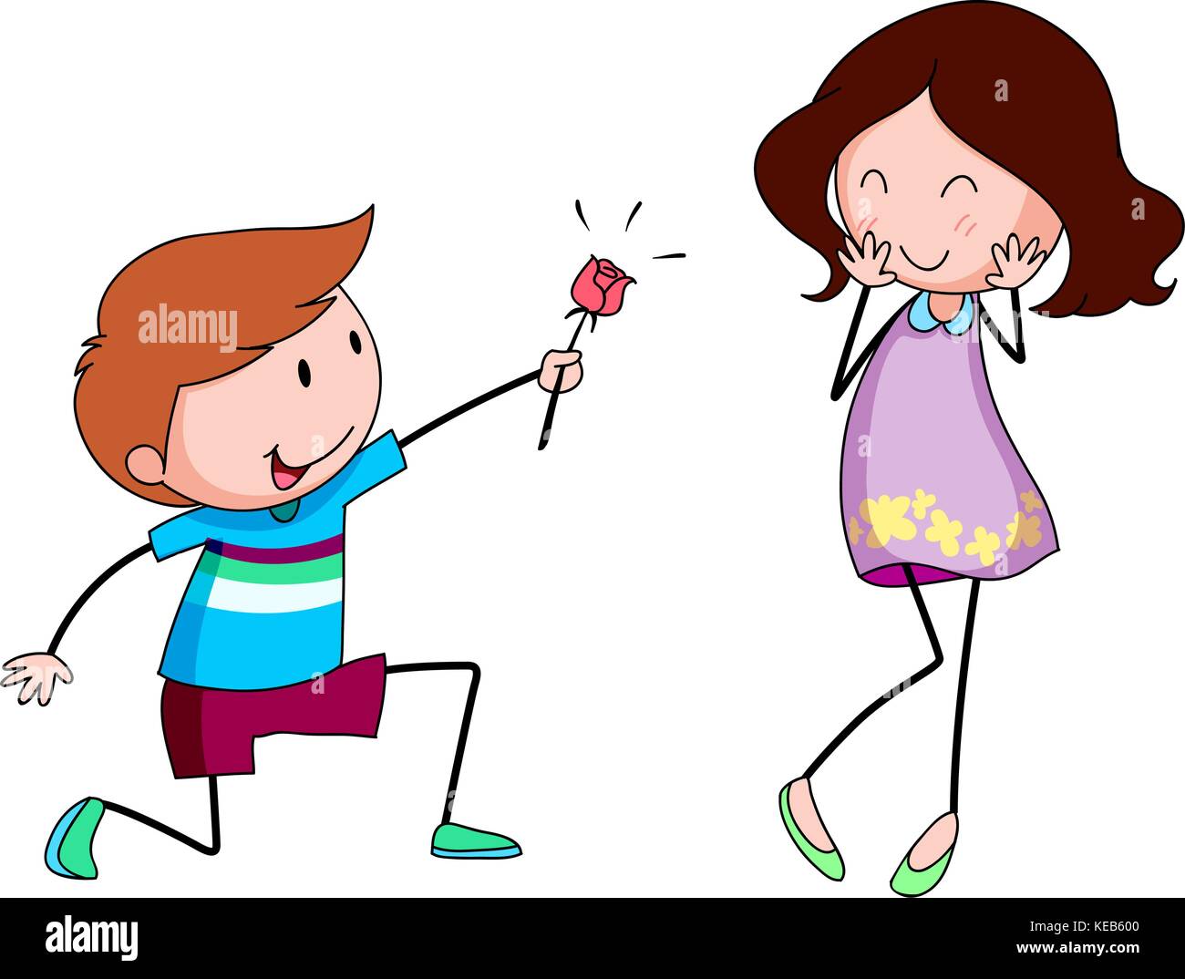 Romantic boy giving a rose to his girlfriend Stock Vector
