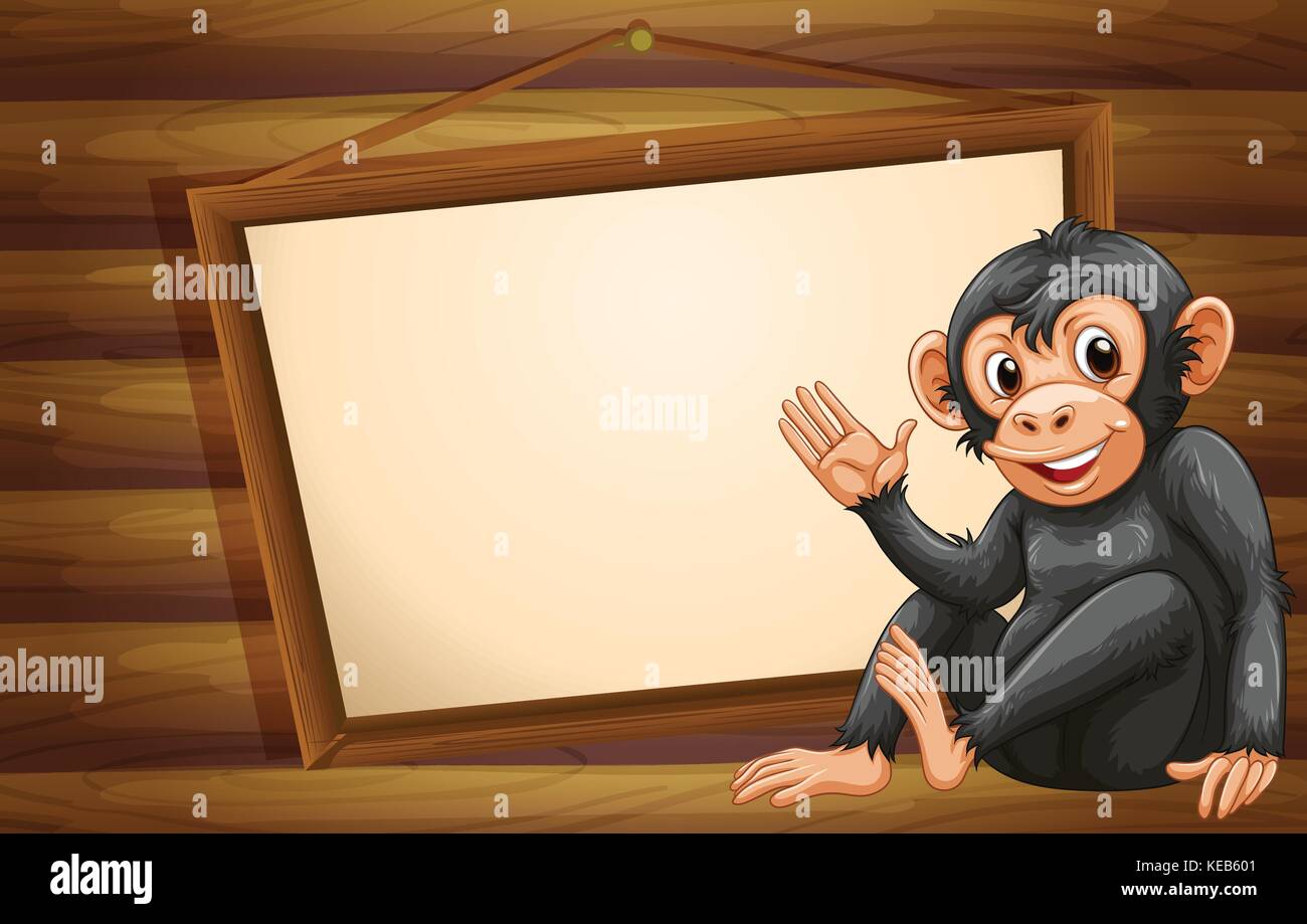 Illustration of a monkey sitting by the sign Stock Vector
