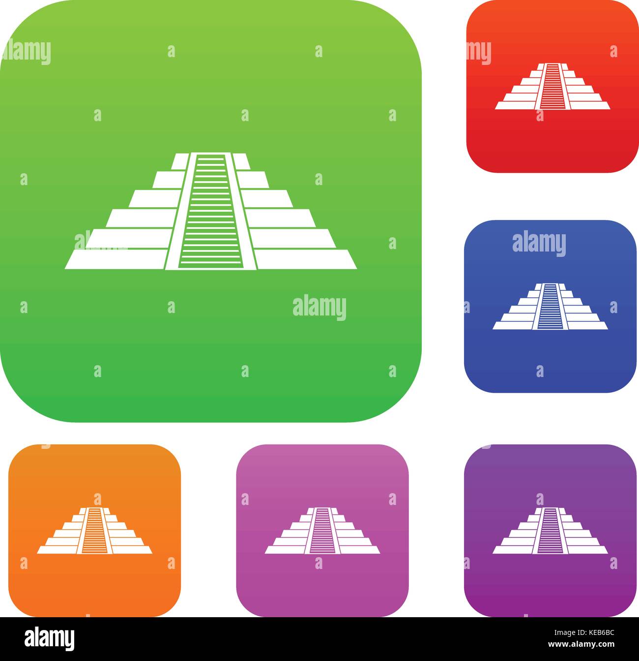 Ziggurat in Chichen Itza set color collection Stock Vector