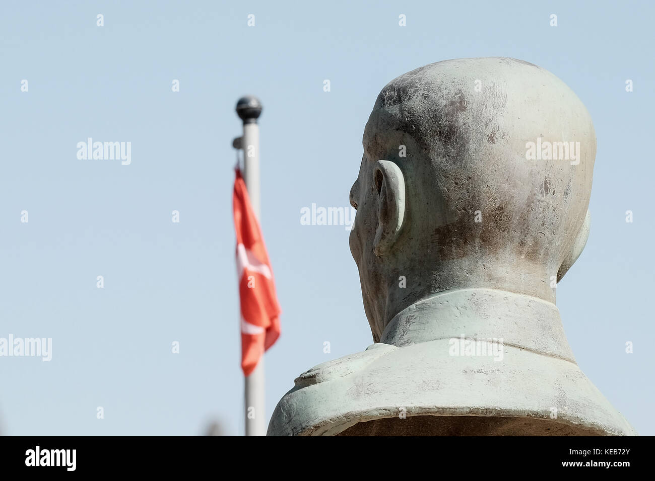 A bust statue of Mustafa Kemal Ataturk, founder of the Turkish Republic, serves the Turkish Soldiers' Memorial Monument,, erected in October 2002, hon Stock Photo