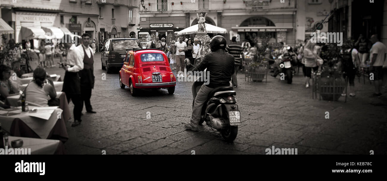Fiat 500 in Amalfi, amalfi coast, italy Stock Photo