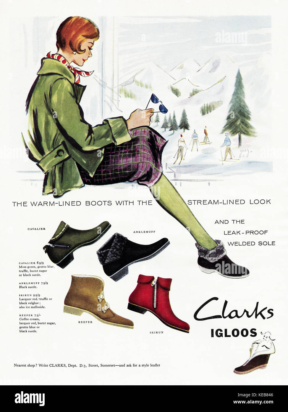 1950s advert old vintage original british magazine advertisement  advertising Clarks Igloo boots dated 1958 Stock Photo - Alamy