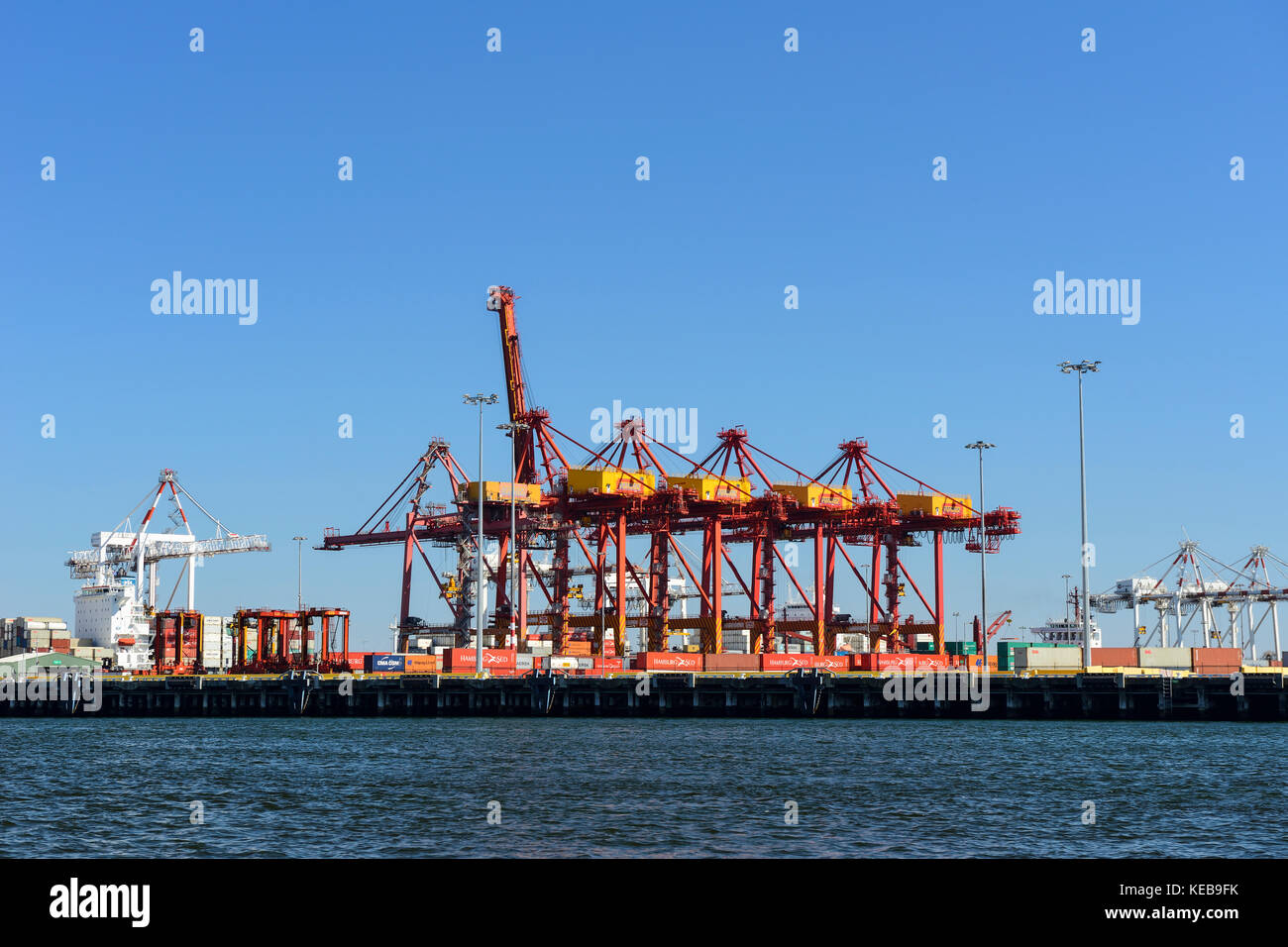 Cranes at West Melbourne container shipping docks on Yarra River