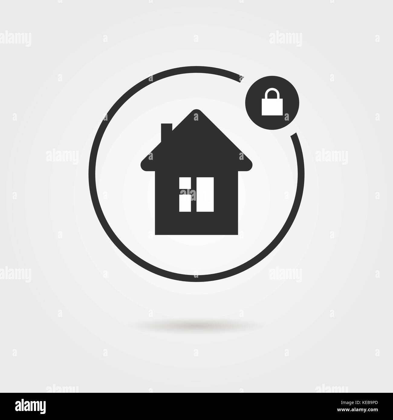 black locked house icon with shadow Stock Vector