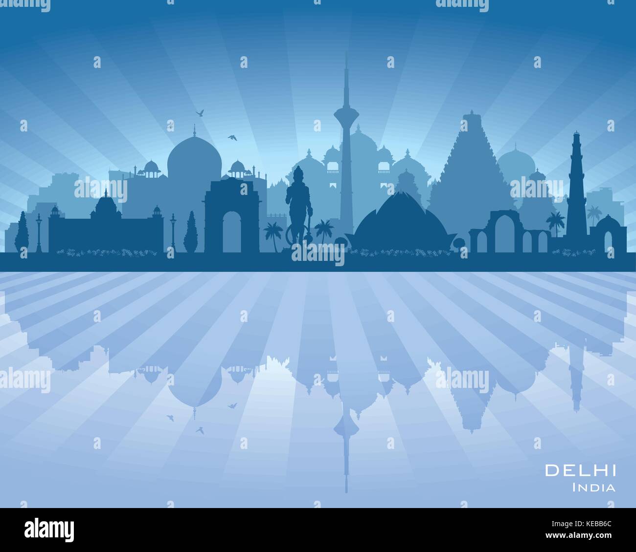 Delhi India city skyline vector silhouette illustration Stock Vector ...